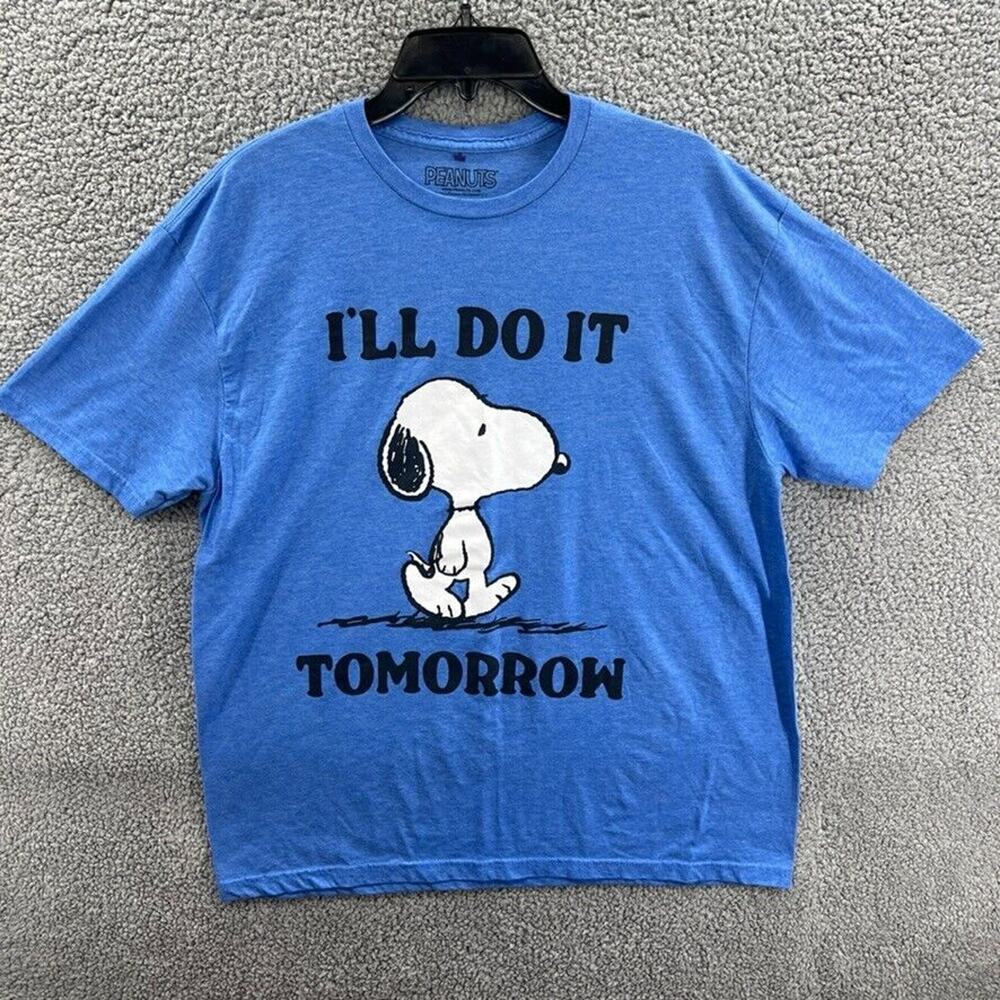 Peanuts Shirt Adult XL Blue Graphic Snoopy ILL DO IT TOMORROW Casual Mens XL